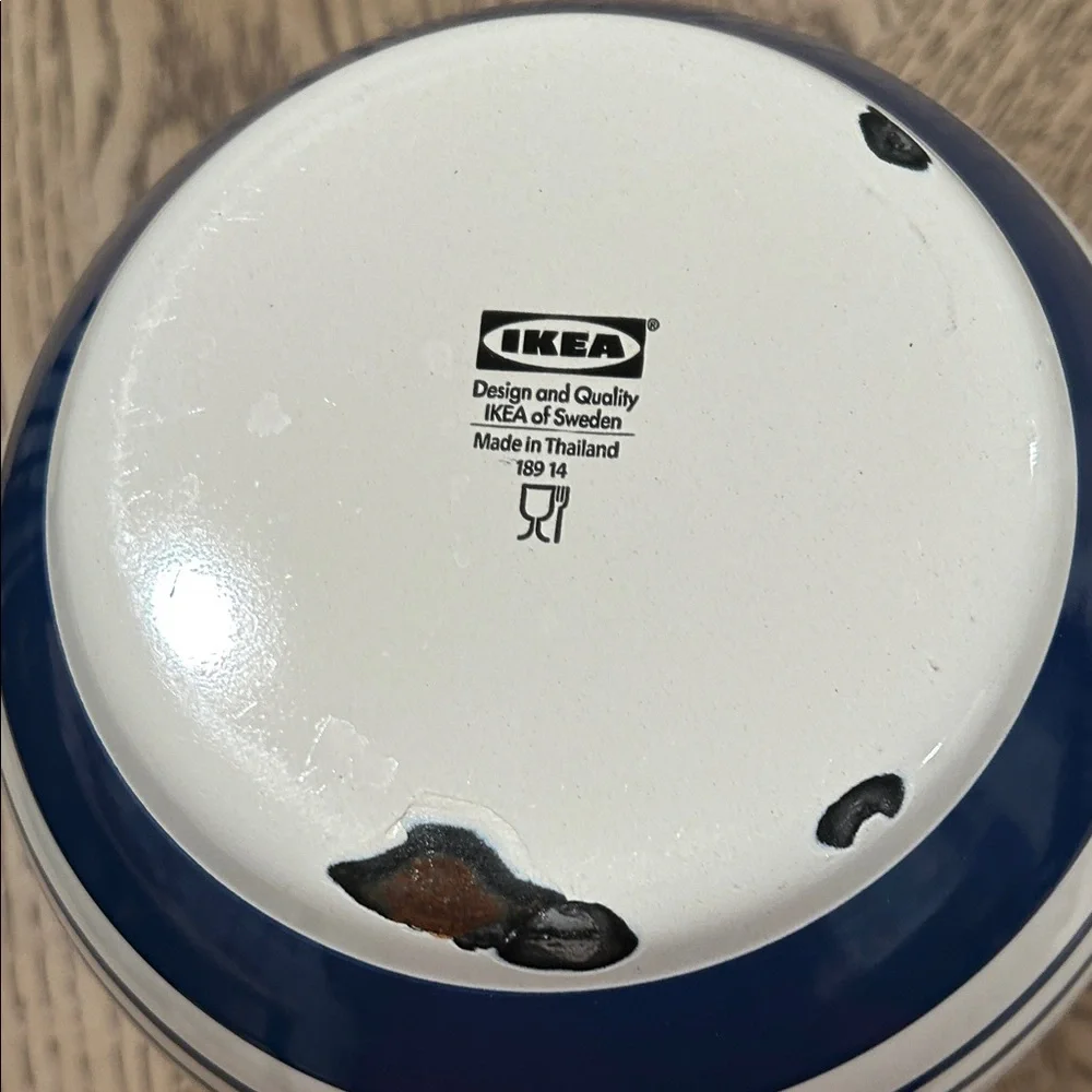 Vintage IKEA White Enamel Storage Jar with Blue Stripes and Glass Lid